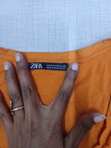 ZARA Orange V-Neck Tee