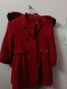 Red Hooded Button-Down Coat