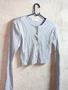 🇰🇷 Style Crop Cardigan Ribbed Grey