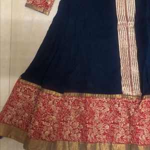 Elegant Navy &amp; Red Anarkali Dress