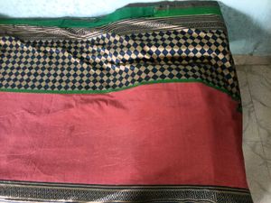 2 Combo Sarees-Red&amp;Black&amp;WhiteStripesJute+Rust&amp;Bla