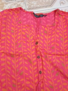 pink and lite yellow avaasa kurti