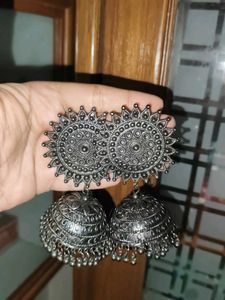 Oxidized Silver Jhumka Earrings
