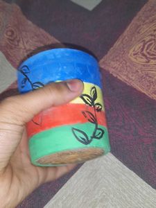 Hand-Painted Striped Plant Pot