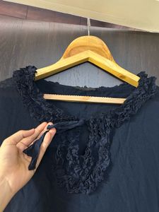 Victorian Navy Blue front Knot tie Top