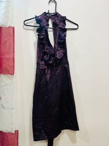 Purple Satin Ruffle Dress