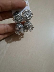 Oxidized Silver Jhumka Earrings