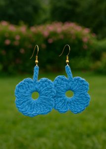 Blue Crochet Flower Earrings