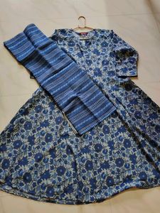 Blue Floral Print Kurti Dress