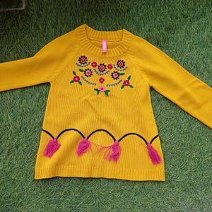 Pink &amp; Blue Kids Embroidered Yellow Sweater