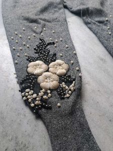 Floral Embroidered Knit Joggers