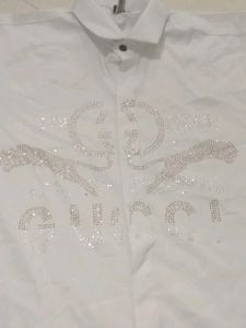 Gucci White Rhinestone Shirt