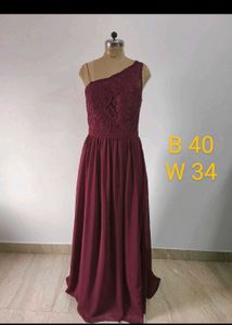 Burgundy One-Shoulder Gown