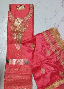 Unstitched Suit Material 3pc Fabric Magenta