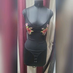 Black Floral Embroidered Bodysuit