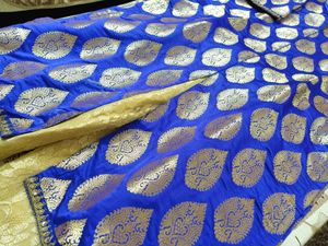 Blue Brocade Suit With Golden Plazzo