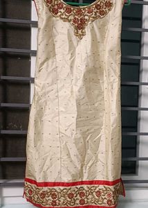 elegant red and creame kurta set