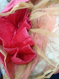 Sunset Peach Ruffles meet a Blooming Floral Leheng