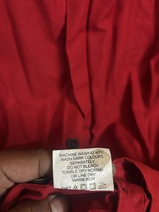 Red Mandarin Collar Shirt