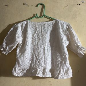 White Eyelet Tie Front Top