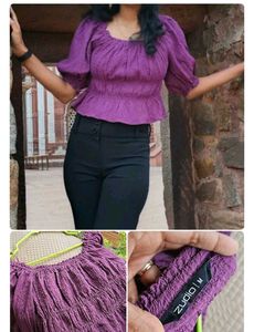 Purple Off-Shoulder Puff Sleeve Top