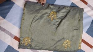 Elegant Green Silk Saree with Heavy Golden Embroid