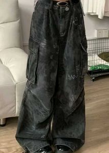 Black Abstract Cargo Jeans