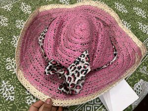 Pink Flowy Hat with Attached Scarf