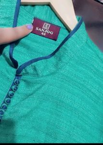 Sea Green Kurta Navy Blue Pajami Set For 46 Chest