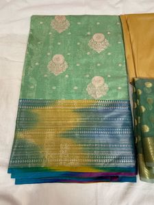 Banarasi Green Suit With Multicolour Border