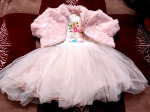 Adorable Pink Tulle Dress & Faux Fur Bolero Set