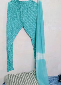 Teal Embroidered Kurta Set With Dupatta