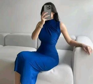 Elegant Blue Bodycon Midi Dress