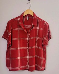 Red Checked Casual Half Sleeves ShirtCollar Women