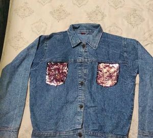 Denim Jacket with Sequin Pockets