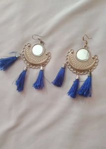 Blue Tassel Mirror Earrings