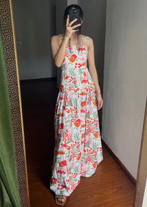Fit &amp; Flare Tropical Beach Printed Maxi Dress