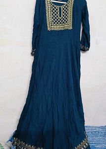 Teal Embroidered Gown With Long Dupatta