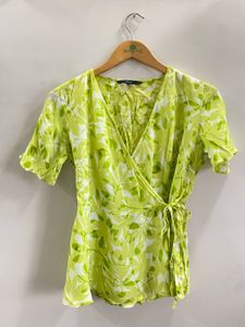 Leaf Print Wrap Top