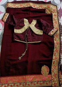 Maroon Saree with Embroidery &amp; Blous