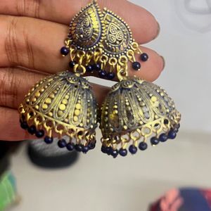 Jhumka Earrings Gold And blue