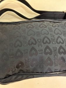 Auth Moschino Black Leather Messenger Bag