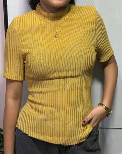 Mustard Yellow Ribbed Knit Top