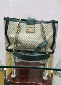 Patterned Shoulder Bag with Chain Detail