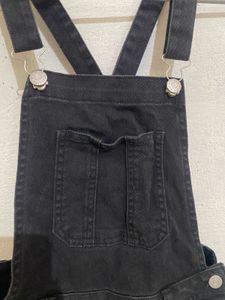 Black Short Dungaree With Pocket &amp; Button At Side