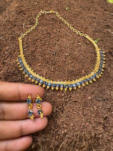 Blue Stone &amp; Gold-Tone Necklace Earring Set
