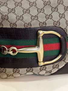 Auth Gucci Horsebit Canvas One Shoulder Bag