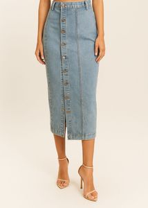 Denim Blue Button-Front Skirt