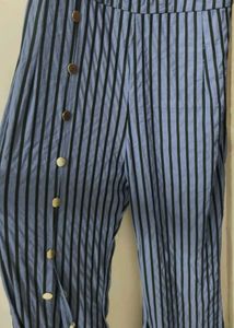 Blue Stripped Jumpsuit With Leg Cutout