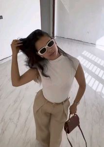 Street Style Store.Beige Wide Leg Trousers